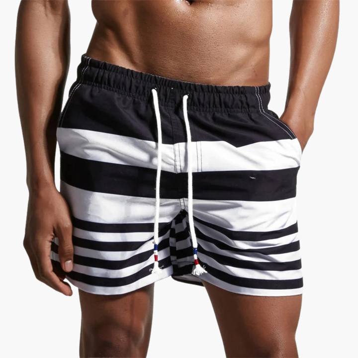 Short de Bain Homme Rayé – Coupe Droite et Cordon Ajustable