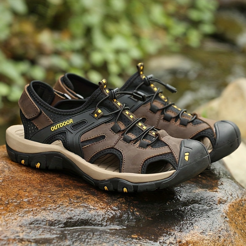 Men's Leather Hiking Sandals – Closed Toe and Grip Sole