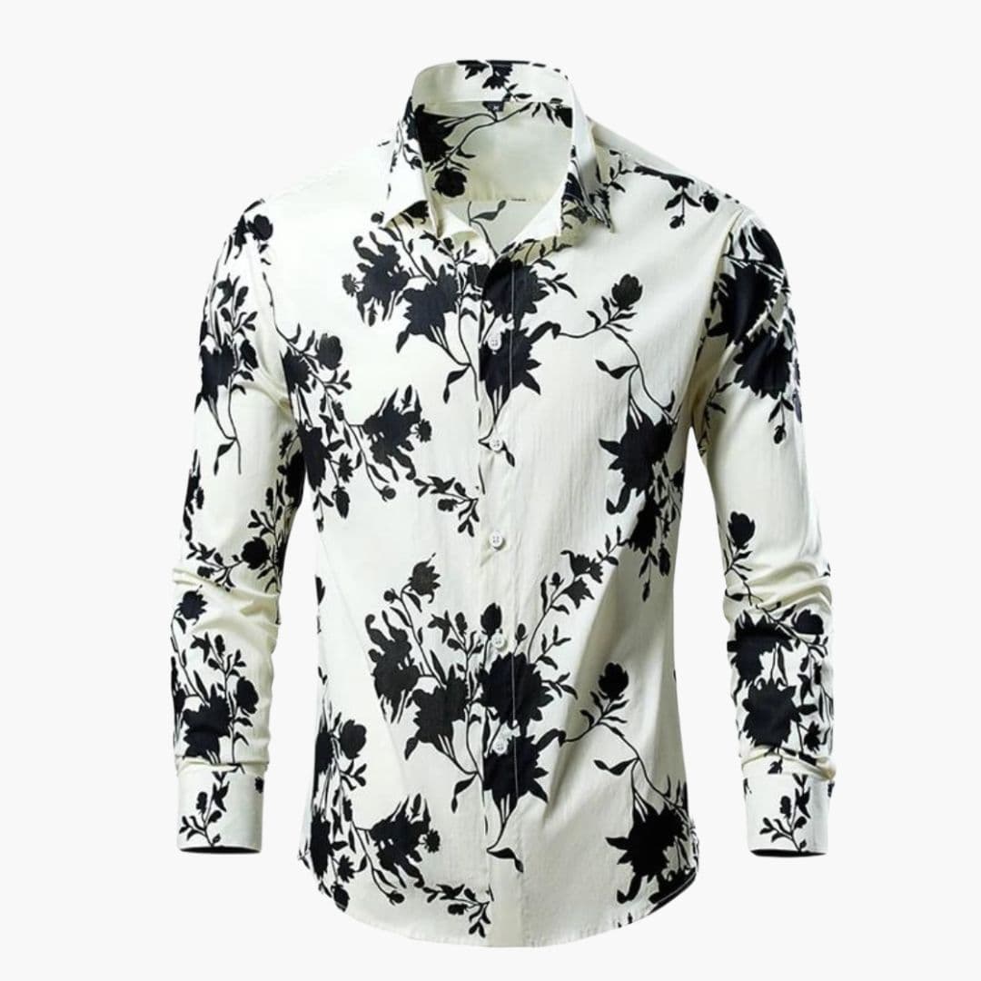 Men's Cotton Shirt – Tropical Print Long Sleeves