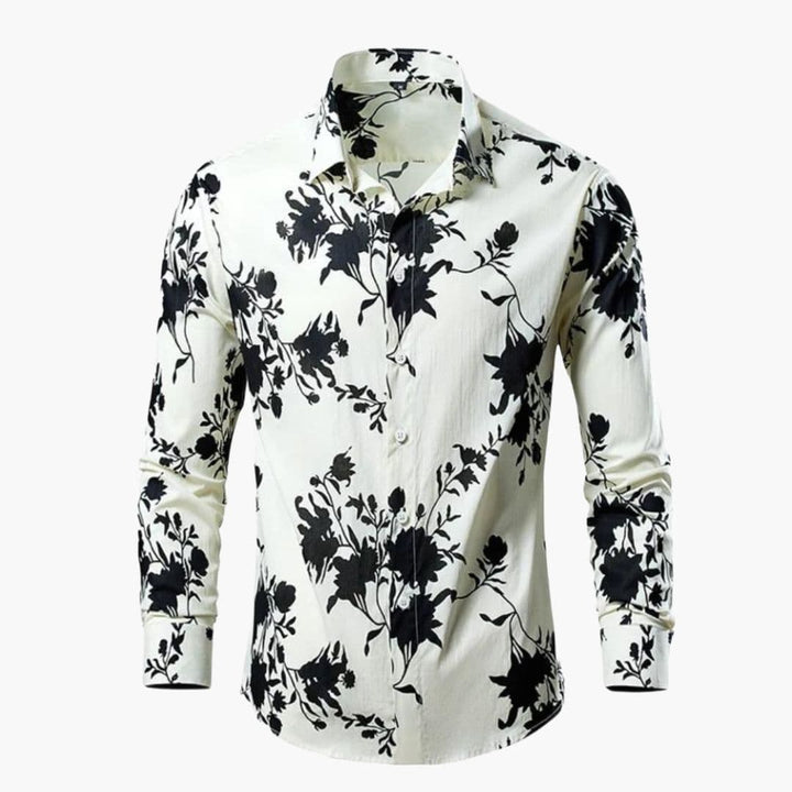 Men's Cotton Shirt – Tropical Print Long Sleeves
