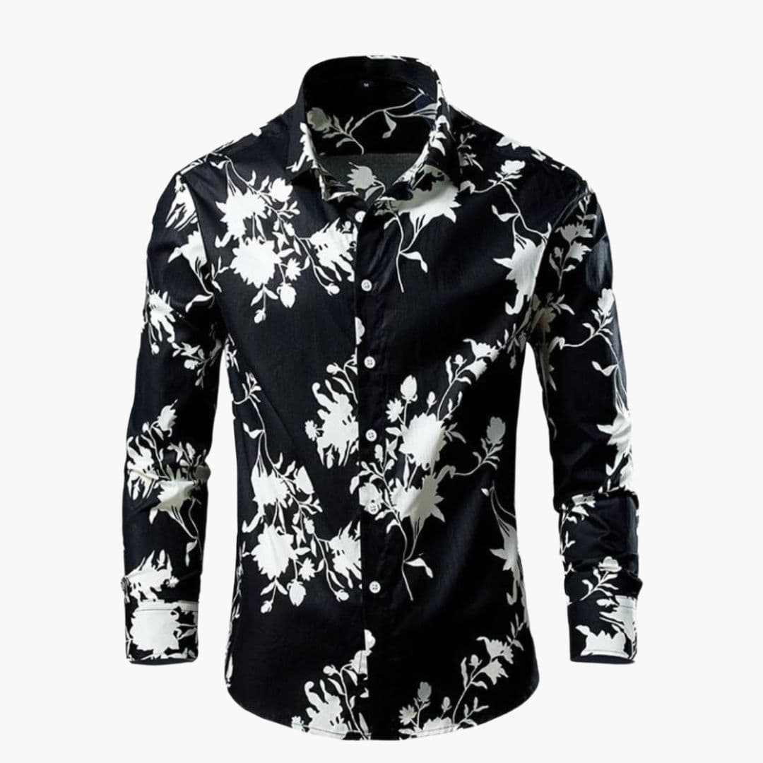 Men's Cotton Shirt – Tropical Print Long Sleeves