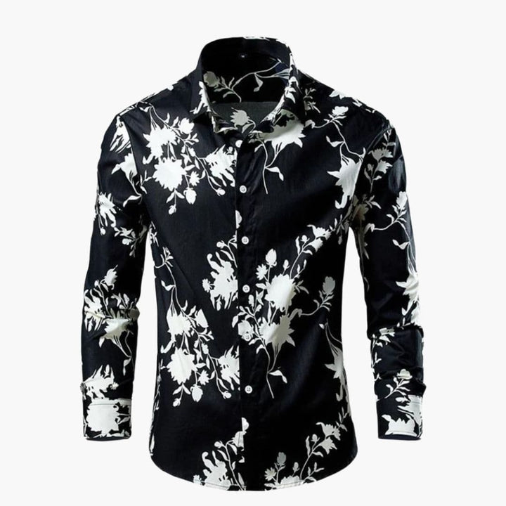 Men's Cotton Shirt – Tropical Print Long Sleeves