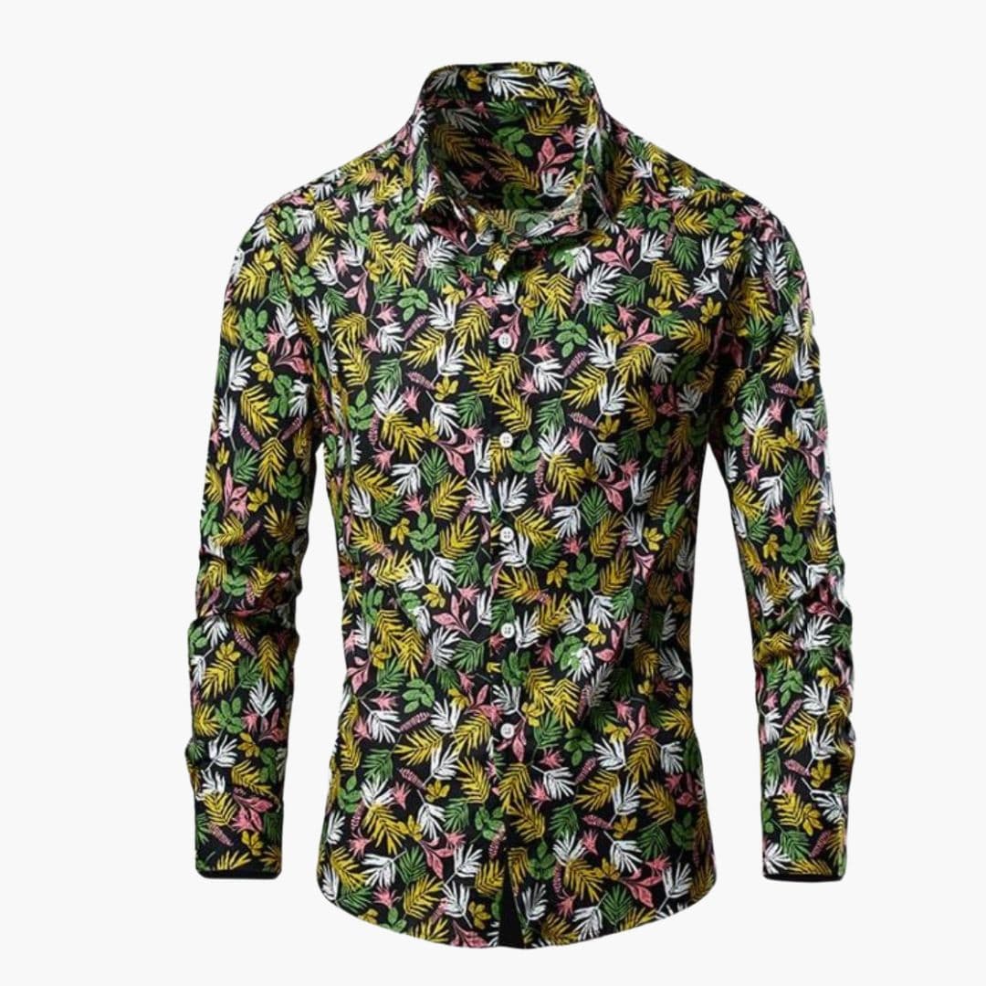 Men's Cotton Shirt – Tropical Print Long Sleeves