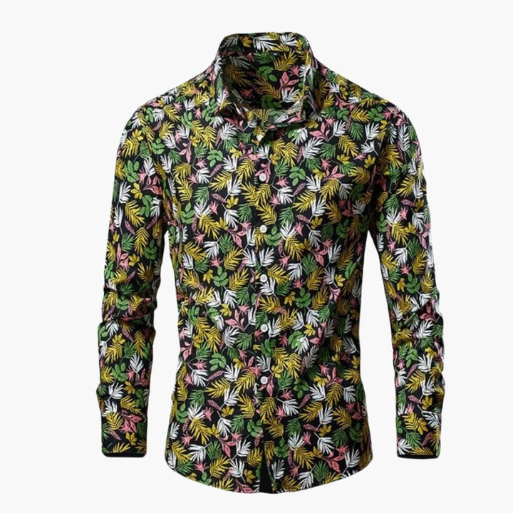 Men's Cotton Shirt – Tropical Print Long Sleeves