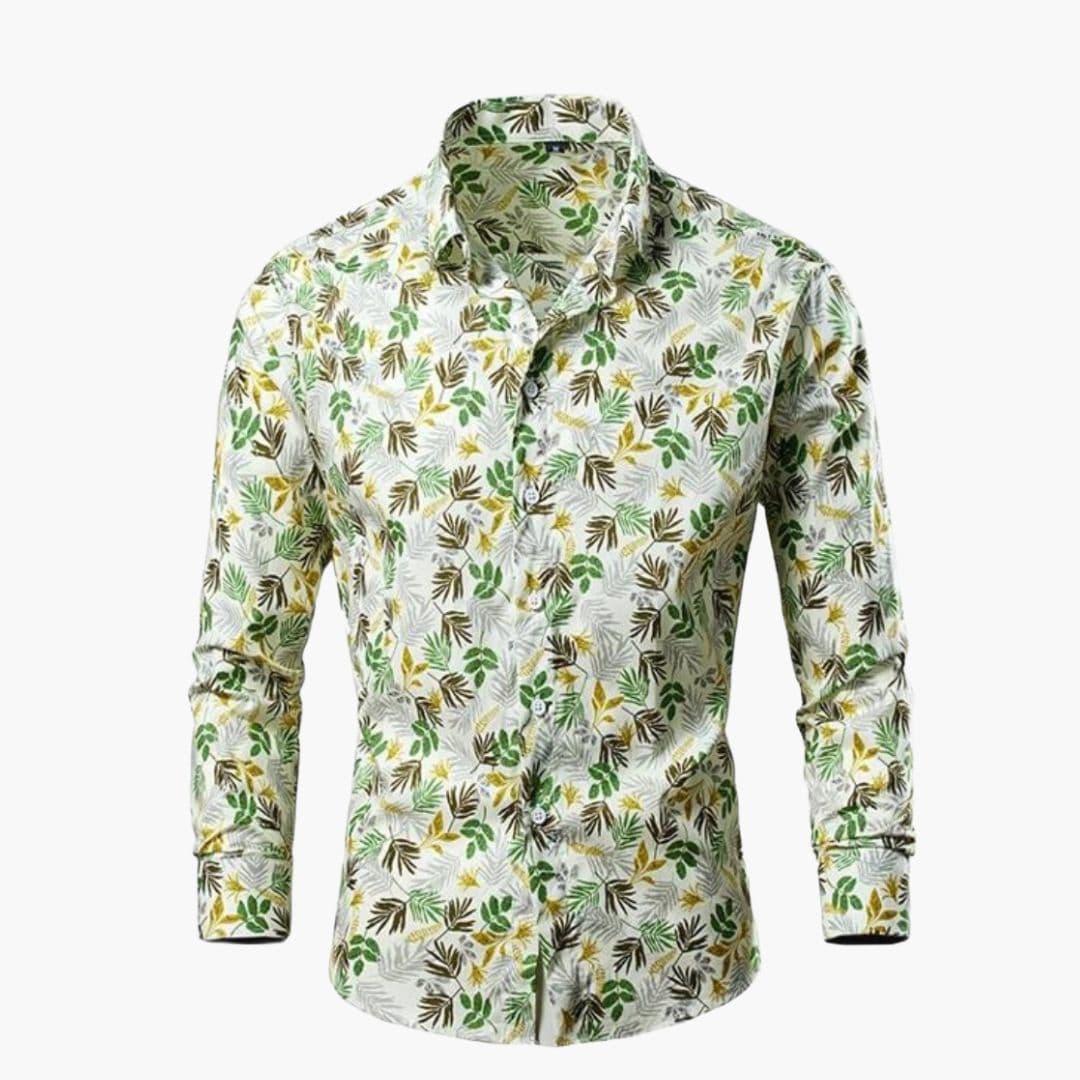 Men's Cotton Shirt – Tropical Print Long Sleeves