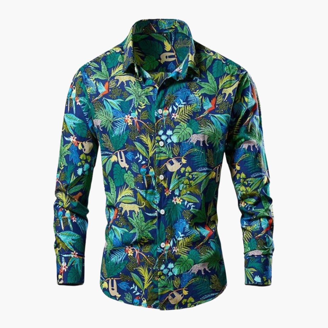 Men's Cotton Shirt – Tropical Print Long Sleeves