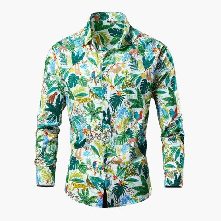 Men's Cotton Shirt – Tropical Print Long Sleeves