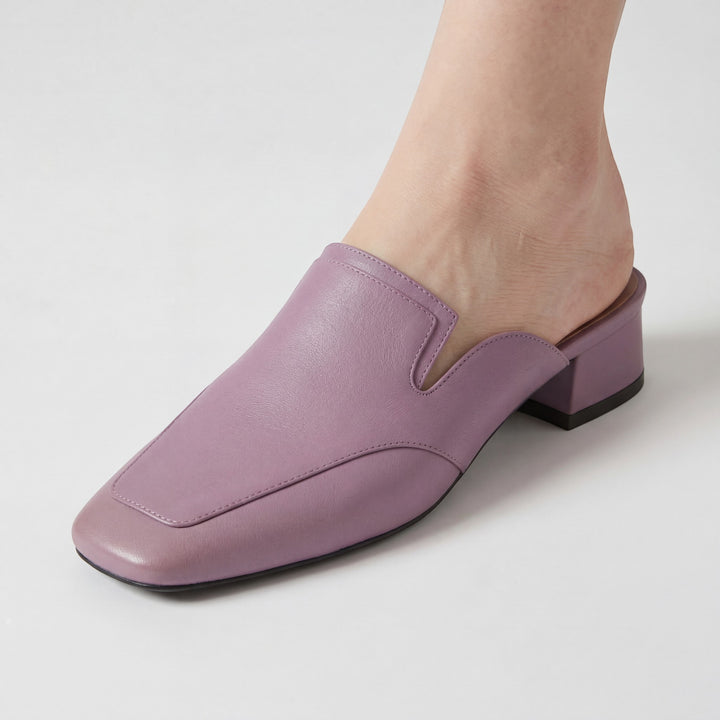 Damen Mules mit Absatz aus Leder – Schicke quadratische Spitze