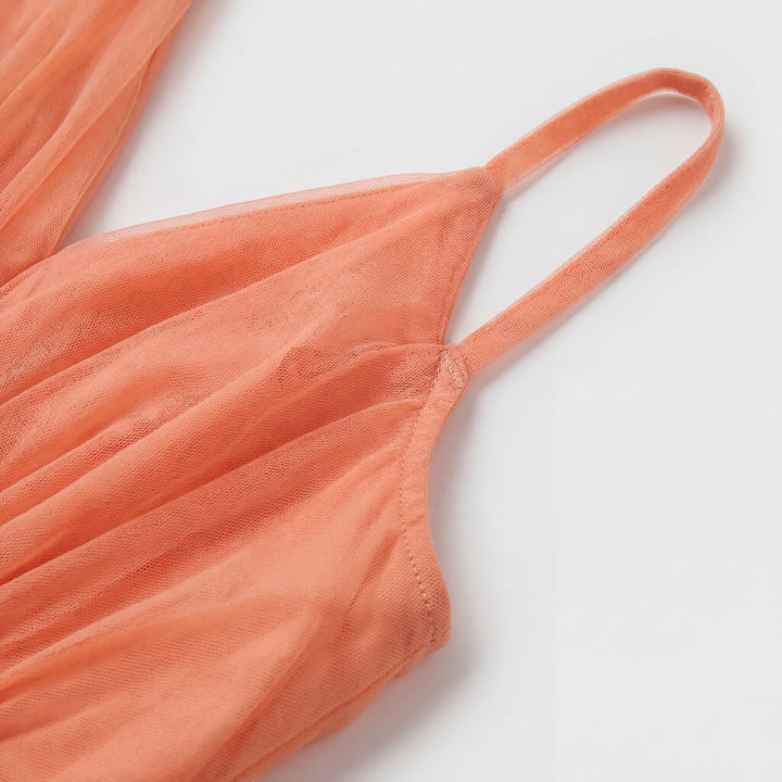 Maxikleid mit V-Ausschnitt für Damen – Taillierter Schnitt mit fließendem Rock | Luftig Drapiert Pfirsichfarben