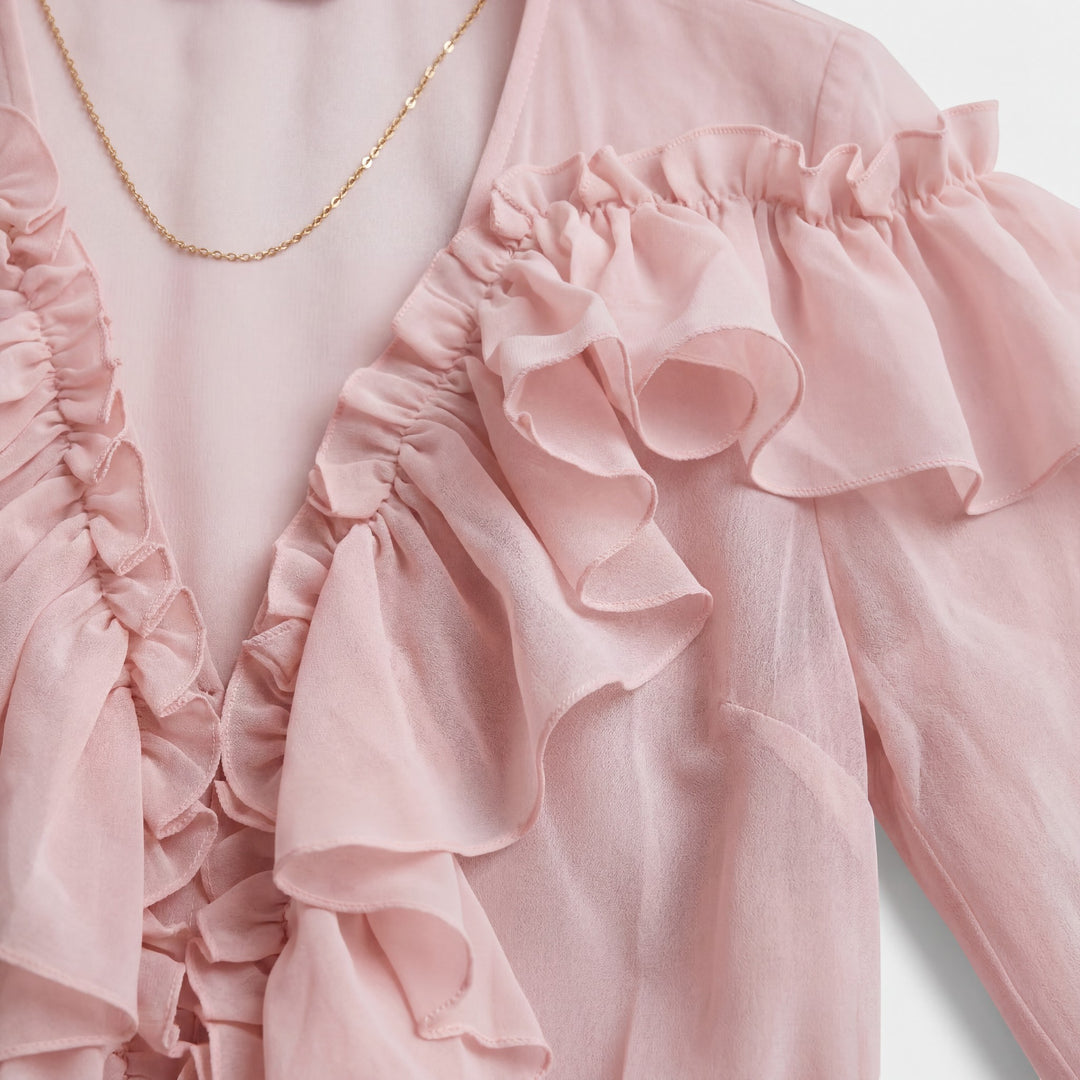 Damen Bluse mit V-Ausschnitt und Volants – Lange Ärmel, weiter Schnitt | Leichte Chiffon