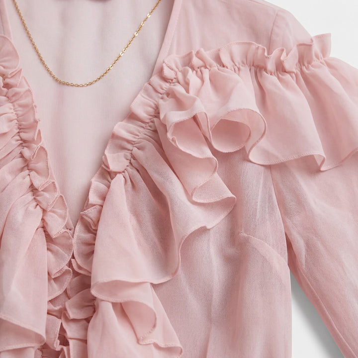 Damen Bluse mit V-Ausschnitt und Volants – Lange Ärmel, weiter Schnitt | Leichte Chiffon