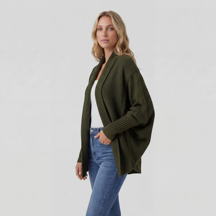 Damen Cardigan aus gemischtem Acrylstrick – Fledermausärmel, weiter offener Schnitt