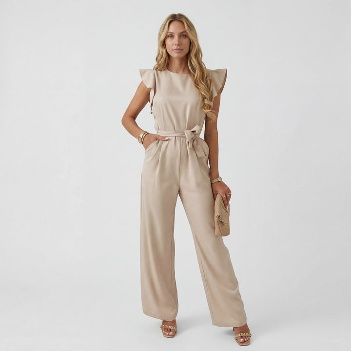 Damen Jumpsuit mit weitem Bein – Hohe Taille mit Bindegürtel | Fließend Drapierter gewebter Stoff