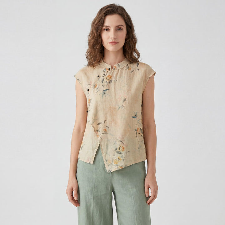 Claire Mode | Blusa donna senza maniche in cotone stampato retrò
