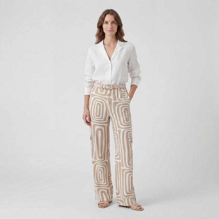 Completo Donna Due Pezzi con Stampa Pantalone Largo – Vita Alta con Cintura | Tessuto Leggero
