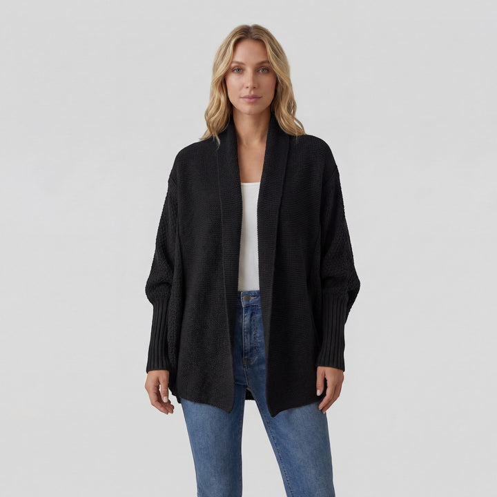 Damen Cardigan aus gemischtem Acrylstrick – Fledermausärmel, weiter offener Schnitt