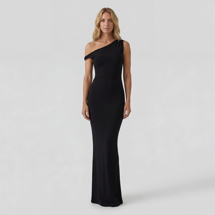 Bodycon-Kleid für Damen mit One-Shoulder aus elastischem Strick – Eleganter Maxischnitt