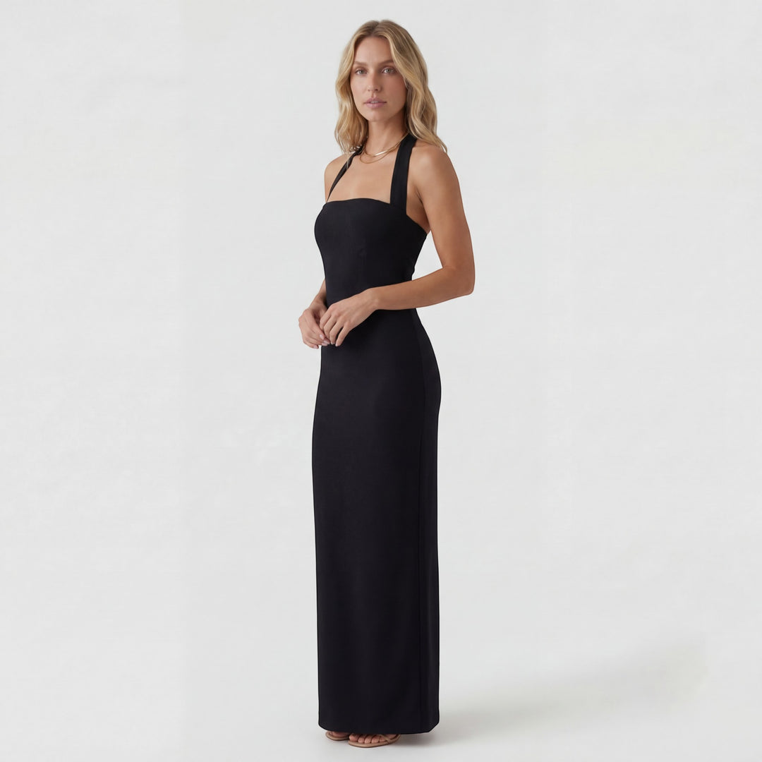Maxikleid mit Neckholder für Damen aus elastischem Strick – Eleganter Bodycon-Schnitt