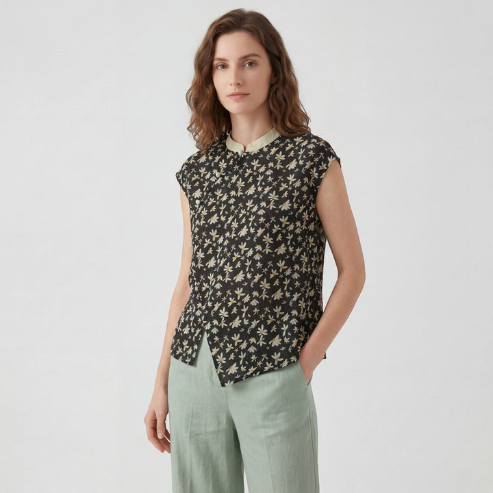 Claire Mode | Blusa donna senza maniche in cotone stampato retrò