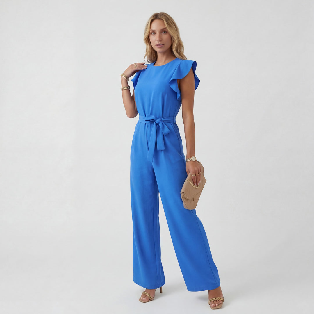 Damen Jumpsuit mit weitem Bein – Hohe Taille mit Bindegürtel | Fließend Drapierter gewebter Stoff