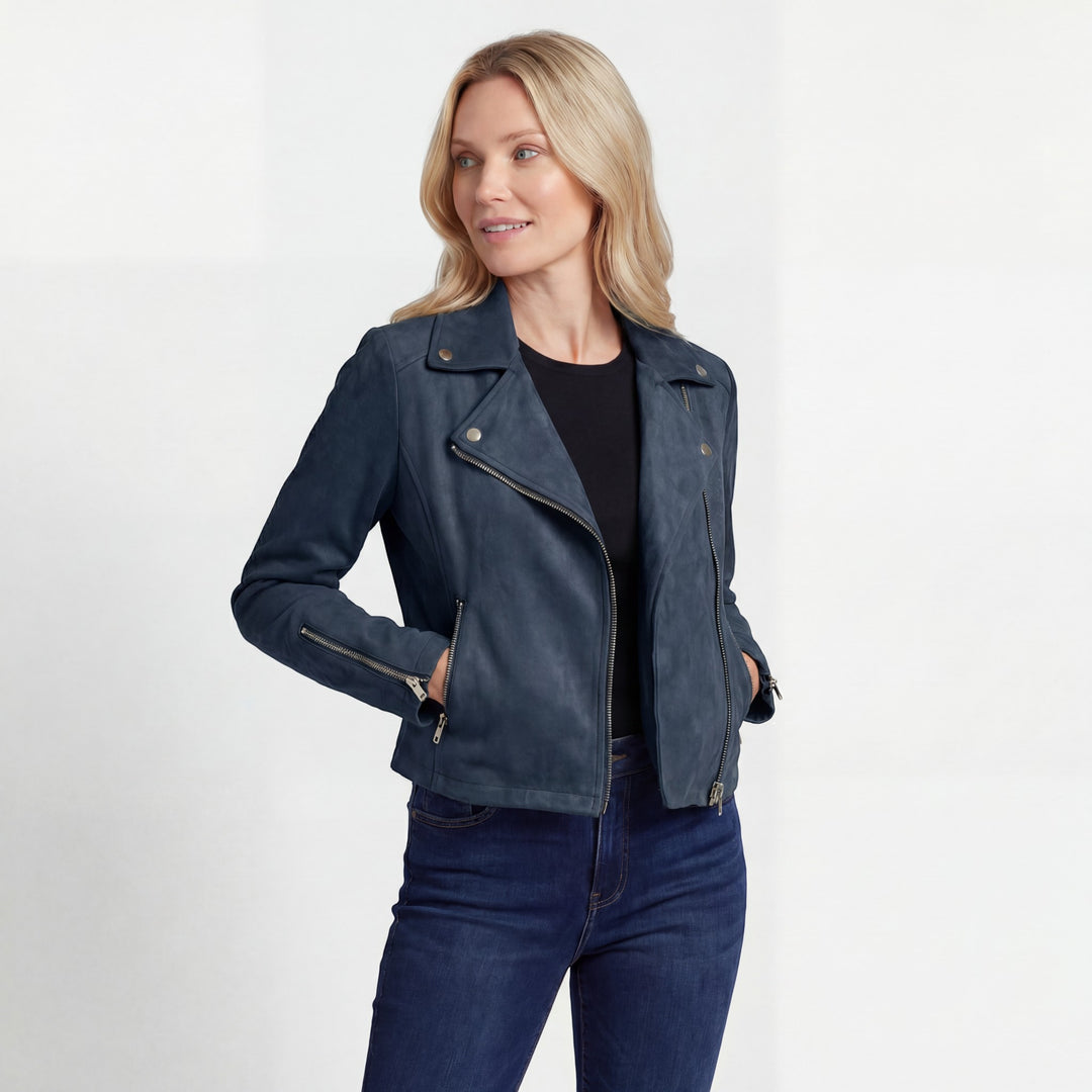 Giacca Donna Stile Moto con Zip – Zip Diagonale con Risvolto | Misto Cotone
