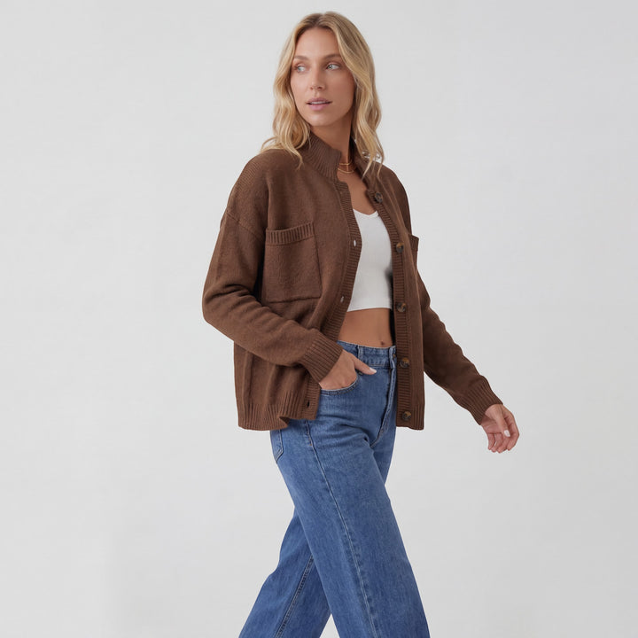 Damen Cardigan aus Strick mit Knöpfen – Weiter Schnitt, lange Ärmel | Strukturierter Strick