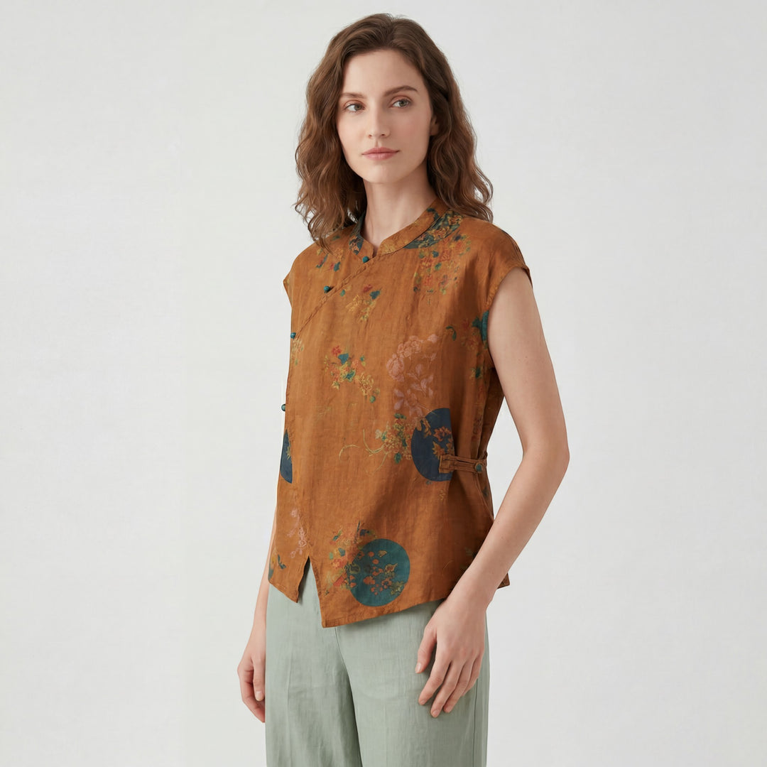 Claire Mode | Blusa donna senza maniche in cotone stampato retrò