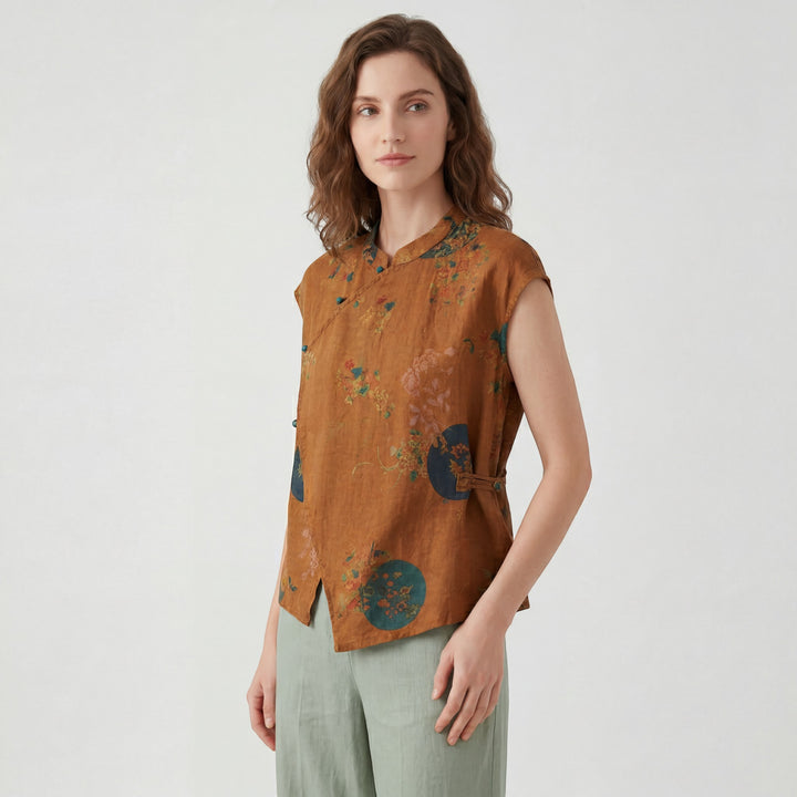 Claire Mode | Blusa donna senza maniche in cotone stampato retrò