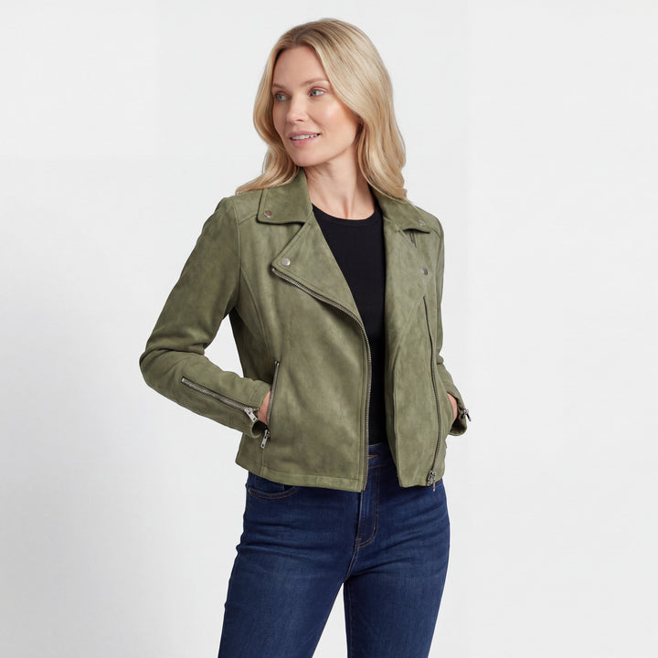 Giacca Donna Stile Moto con Zip – Zip Diagonale con Risvolto | Misto Cotone
