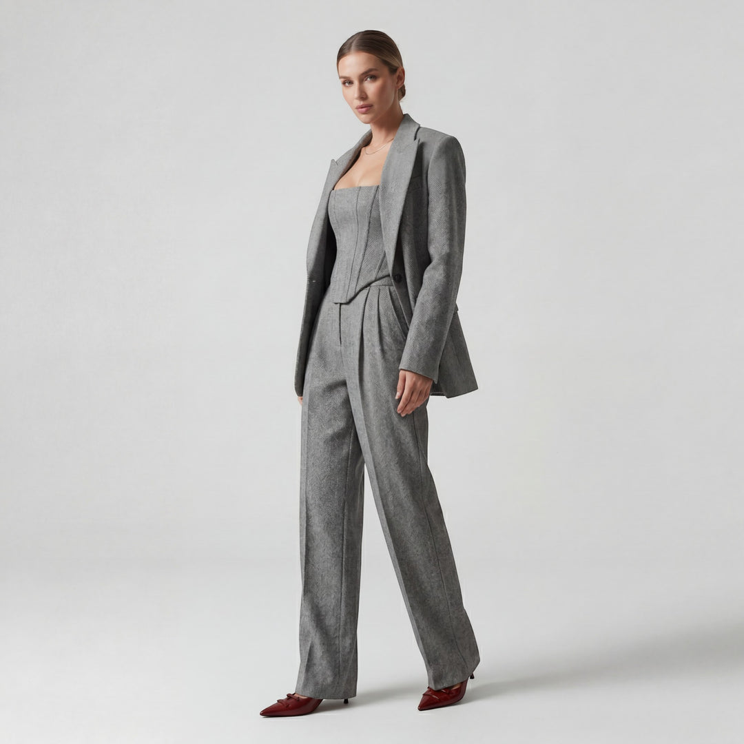 Claire Mode | Completo tailleur donna tre pezzi in cotone a spina di pesce