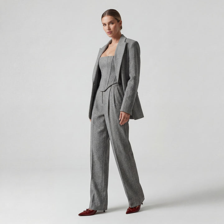 Claire Mode | Completo tailleur donna tre pezzi in cotone a spina di pesce