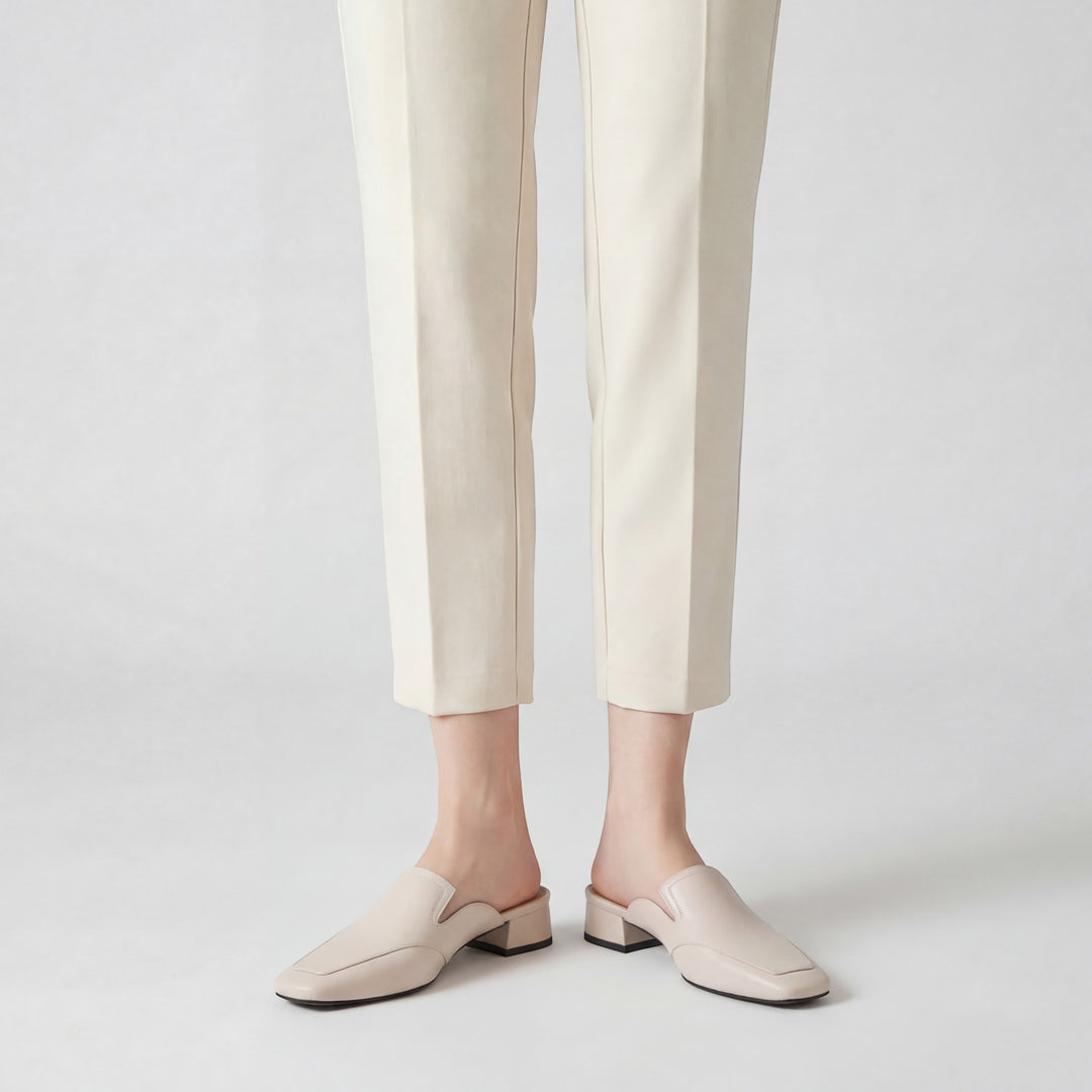 Damen Mules mit Absatz aus Leder – Schicke quadratische Spitze