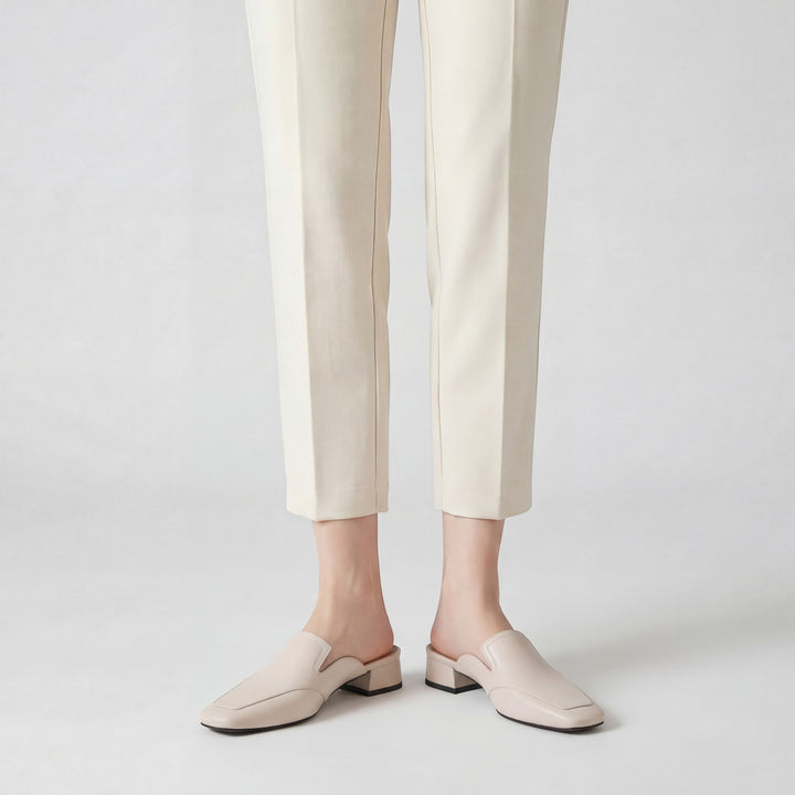 Damen Mules mit Absatz aus Leder – Schicke quadratische Spitze