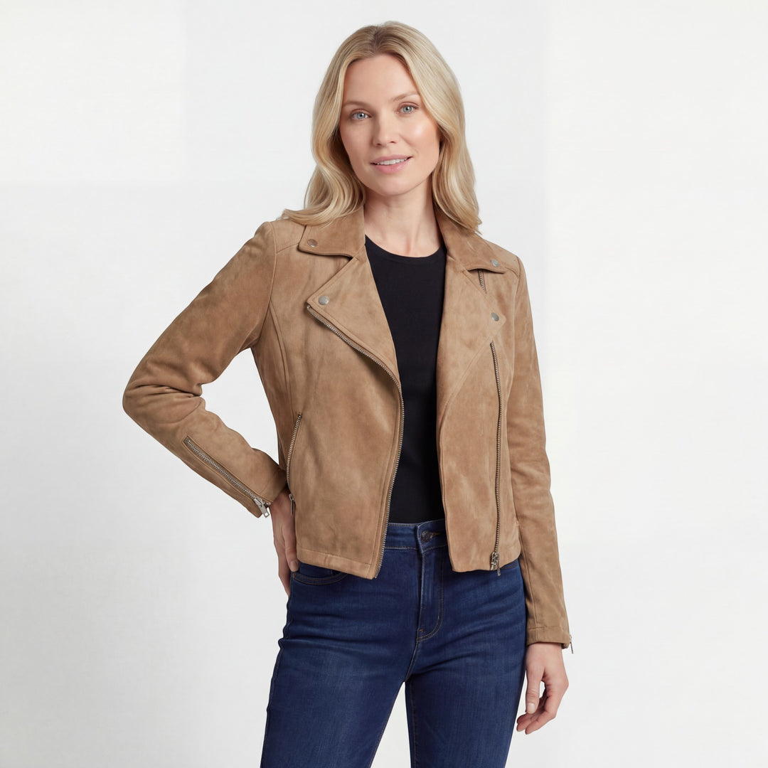 Giacca Donna Stile Moto con Zip – Zip Diagonale con Risvolto | Misto Cotone