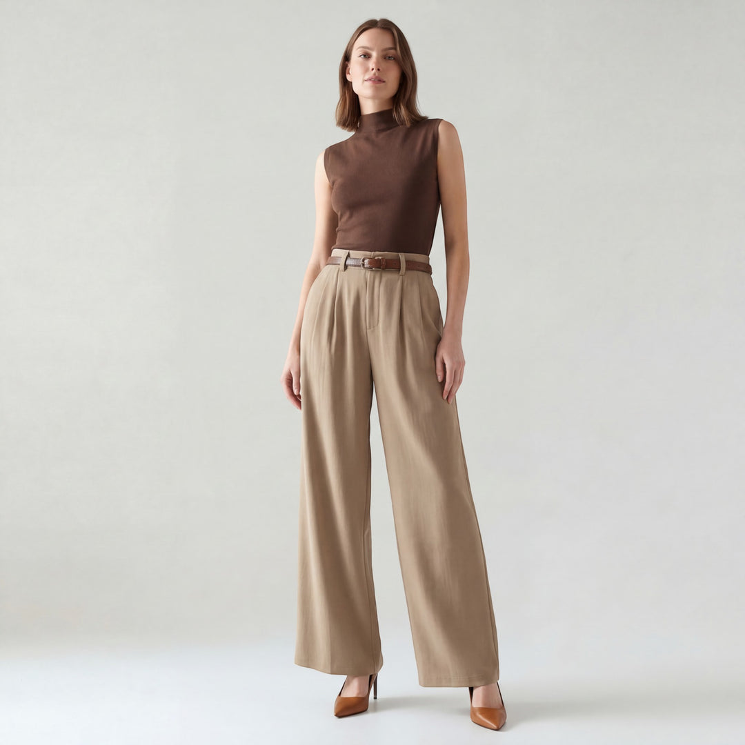 Damenweite High-Waist-Hose aus gewebtem Stoff – Schmeichelhafte Passform