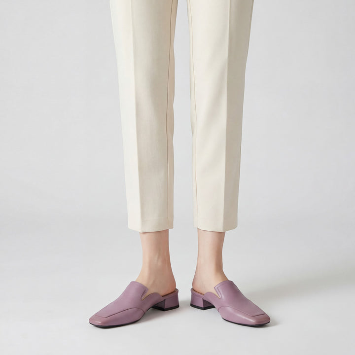 Damen Mules mit Absatz aus Leder – Schicke quadratische Spitze