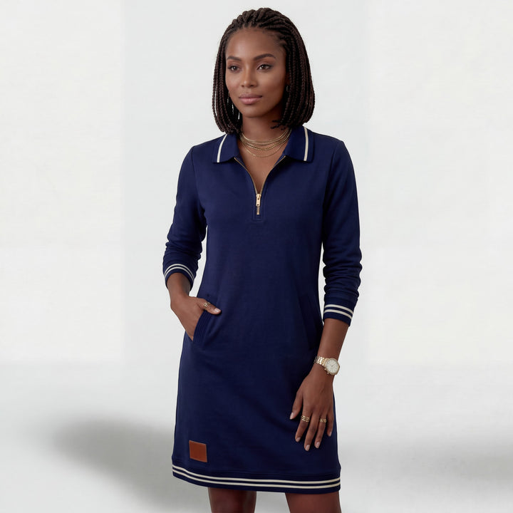 Sportliches Mini-Kleid Damen mit Reißverschluss am Kragen – Lange Ärmel | Baumwollmischung