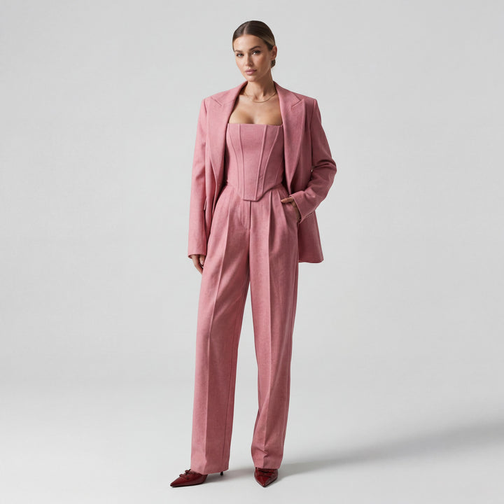 Claire Mode | Completo tailleur donna tre pezzi in cotone a spina di pesce