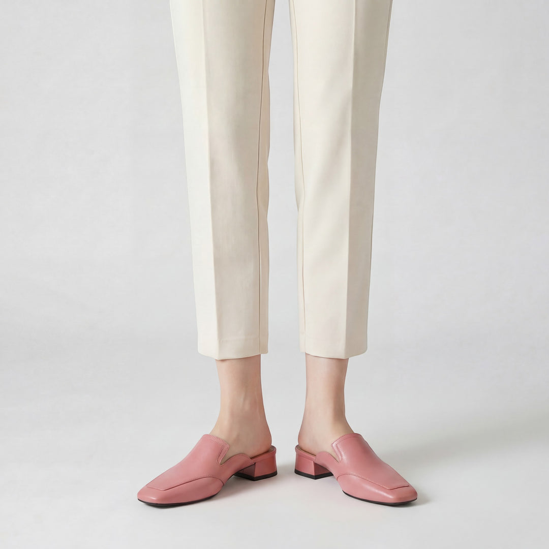 Damen Mules mit Absatz aus Leder – Schicke quadratische Spitze