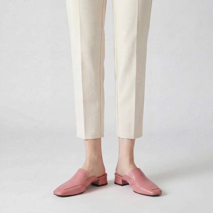 Damen Mules mit Absatz aus Leder – Schicke quadratische Spitze