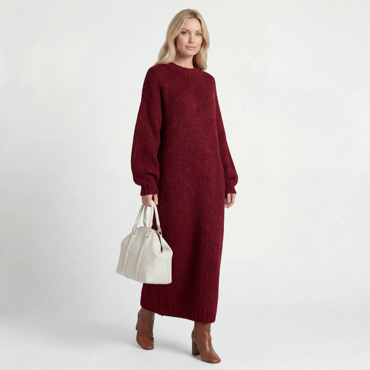 Pulloverkleid Damen Rundhalsausschnitt – Weite Passform Laternenärmel | Wollmischstrickware