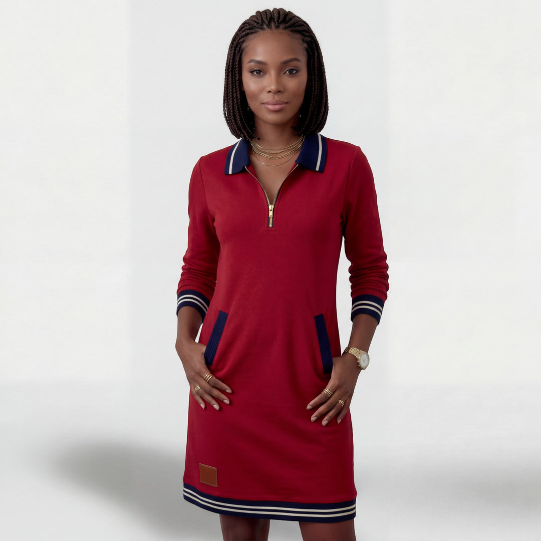 Sportliches Mini-Kleid Damen mit Reißverschluss am Kragen – Lange Ärmel | Baumwollmischung