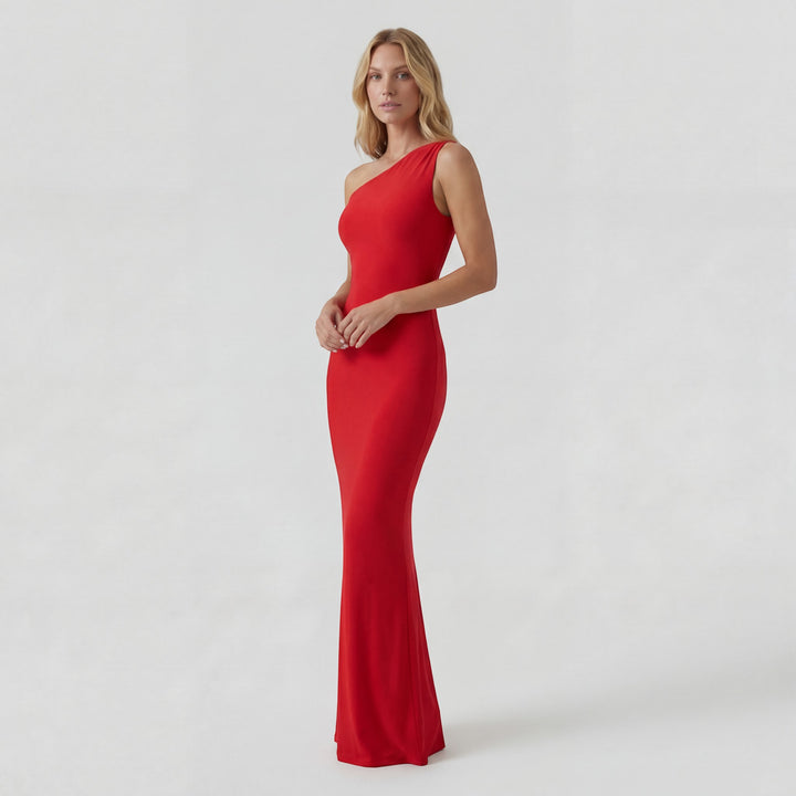 Bodycon-Kleid für Damen mit One-Shoulder aus elastischem Strick – Eleganter Maxischnitt
