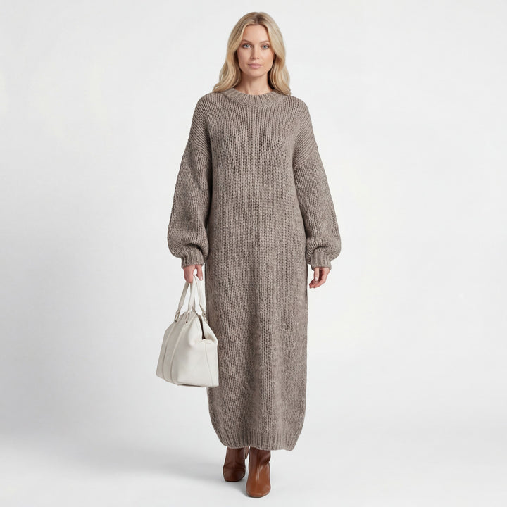 Pulloverkleid Damen Rundhalsausschnitt – Weite Passform Laternenärmel | Wollmischstrickware