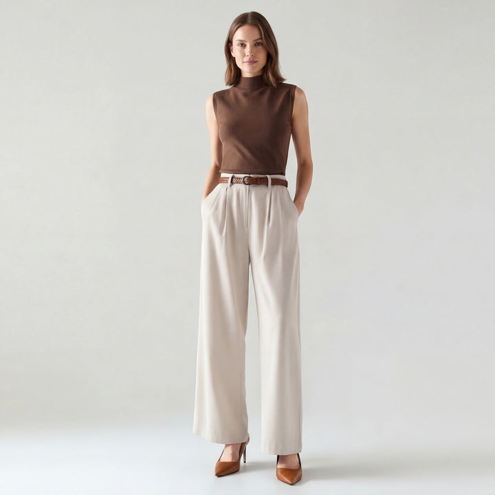 Damenweite High-Waist-Hose aus gewebtem Stoff – Schmeichelhafte Passform