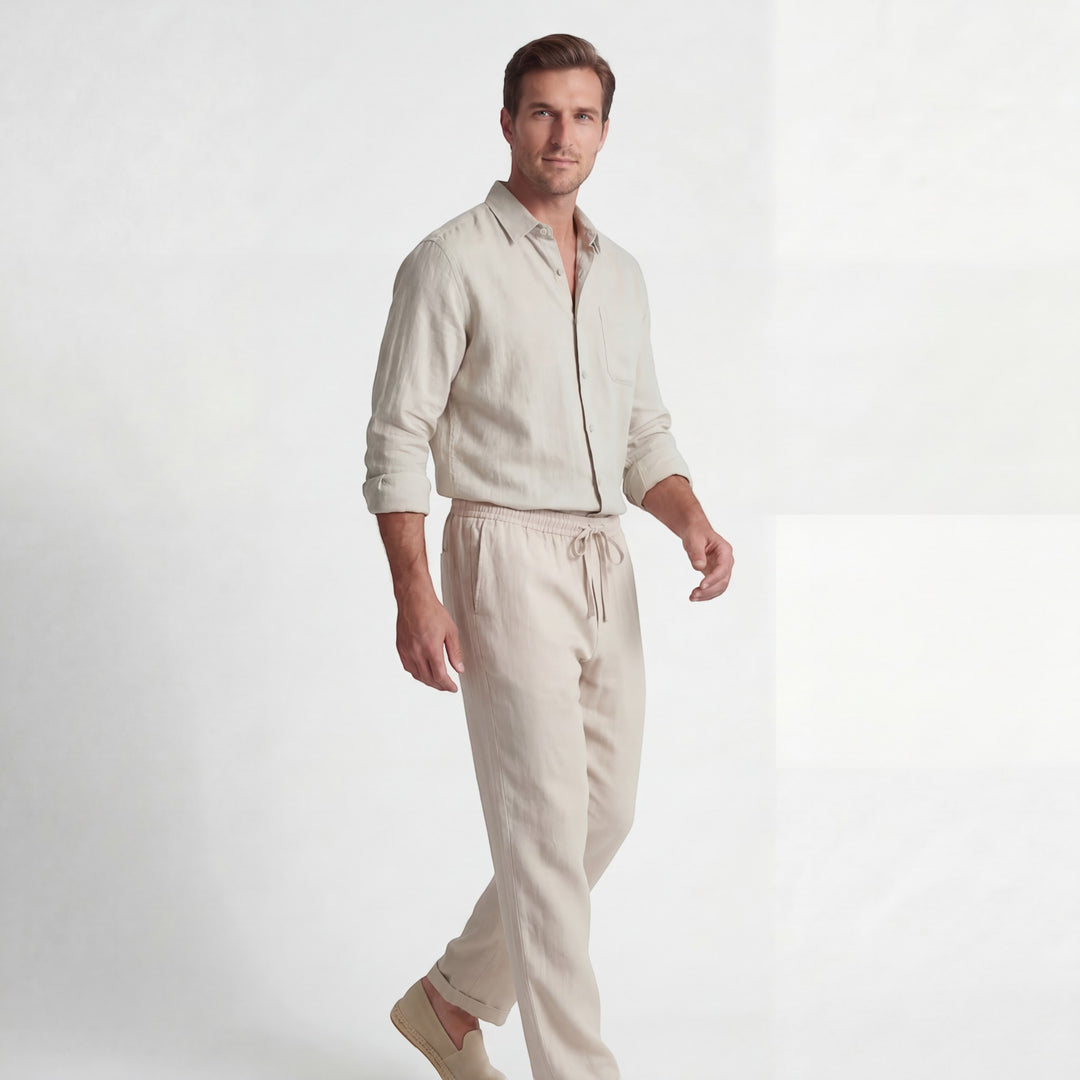Completo camicia e pantaloni in lino per uomo – Maniche lunghe
