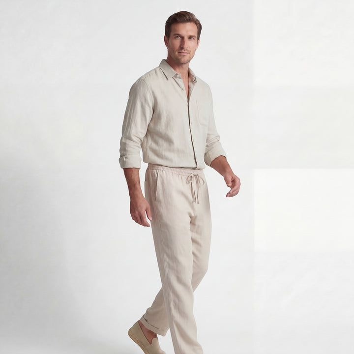 Completo camicia e pantaloni in lino per uomo – Maniche lunghe