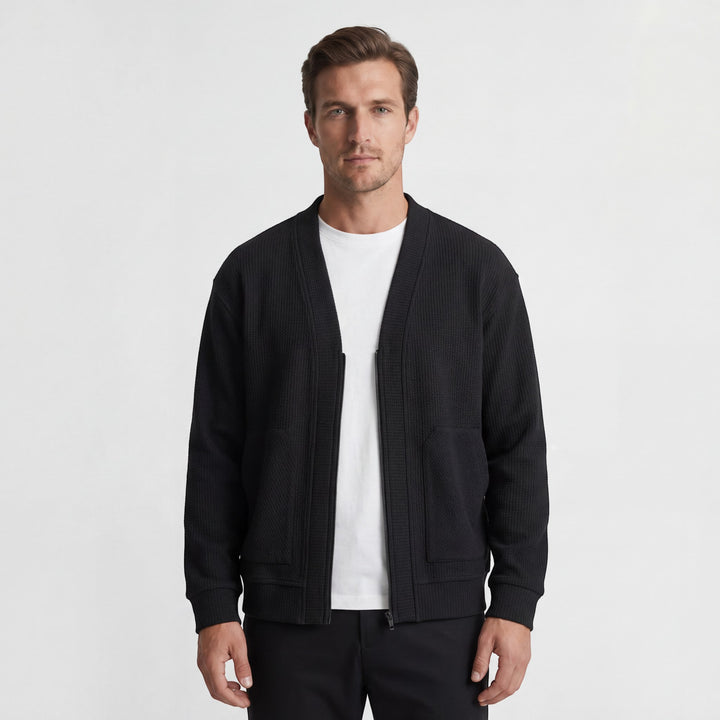 Herren-Cardigan aus strukturierter Strickware – Reißverschluss, lässige Passform