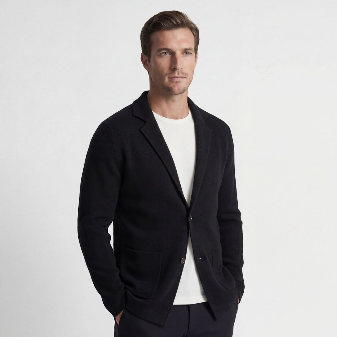 Herren Cardigan aus mercerisierter Baumwolle mit V-Ausschnitt – taillierte, legere Passform