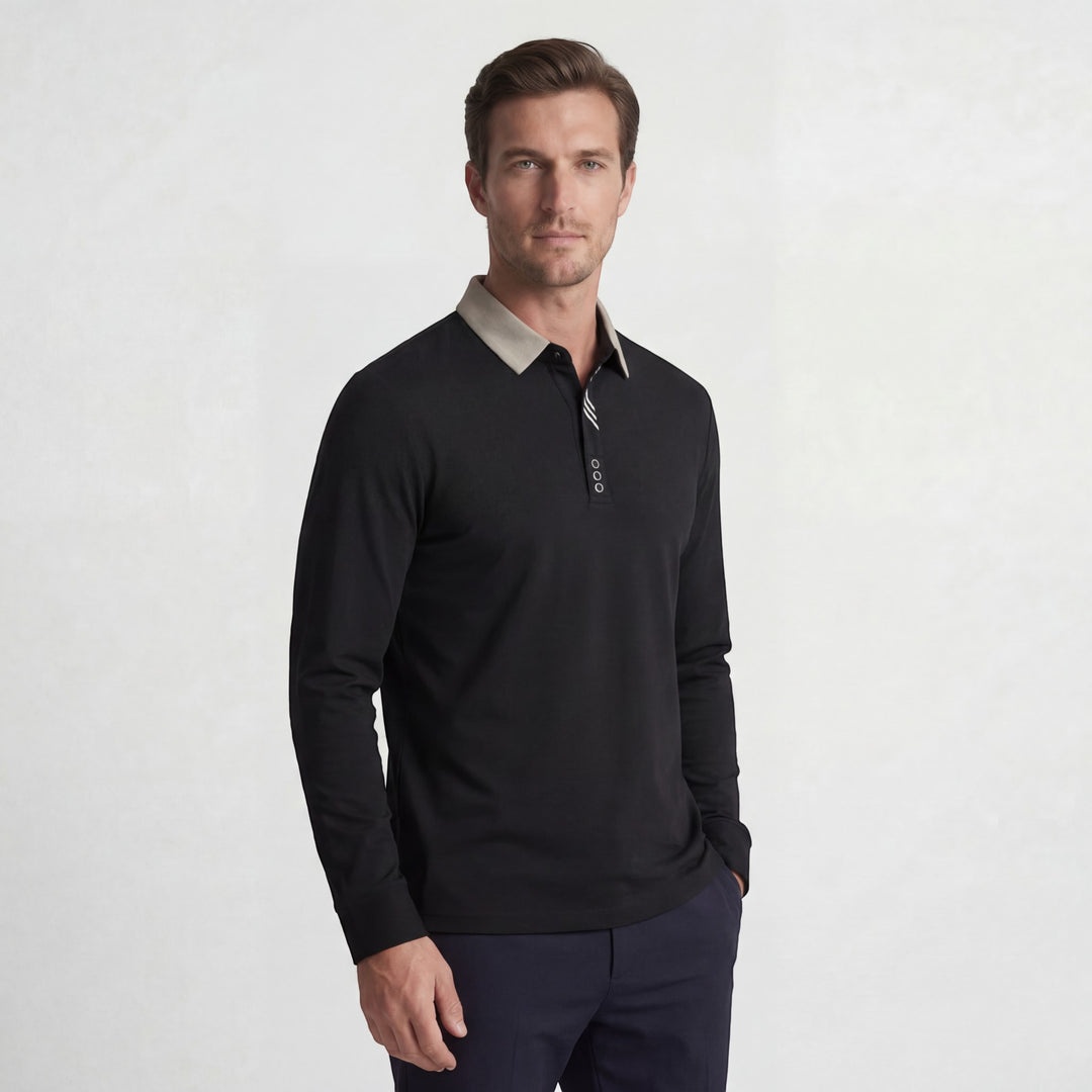 Polo uomo in cotone – Maniche lunghe collo classico